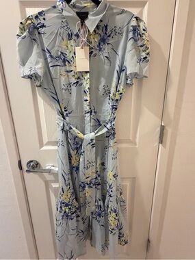 Alex Marie Light Blue Floral Midi Shirt Dress